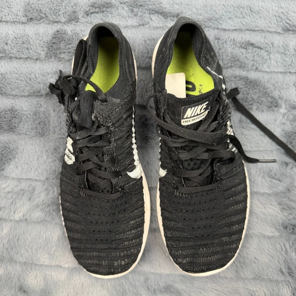 Nike Free RN Flyknit Womens 7.5 Black White Running Shoes 831070-001